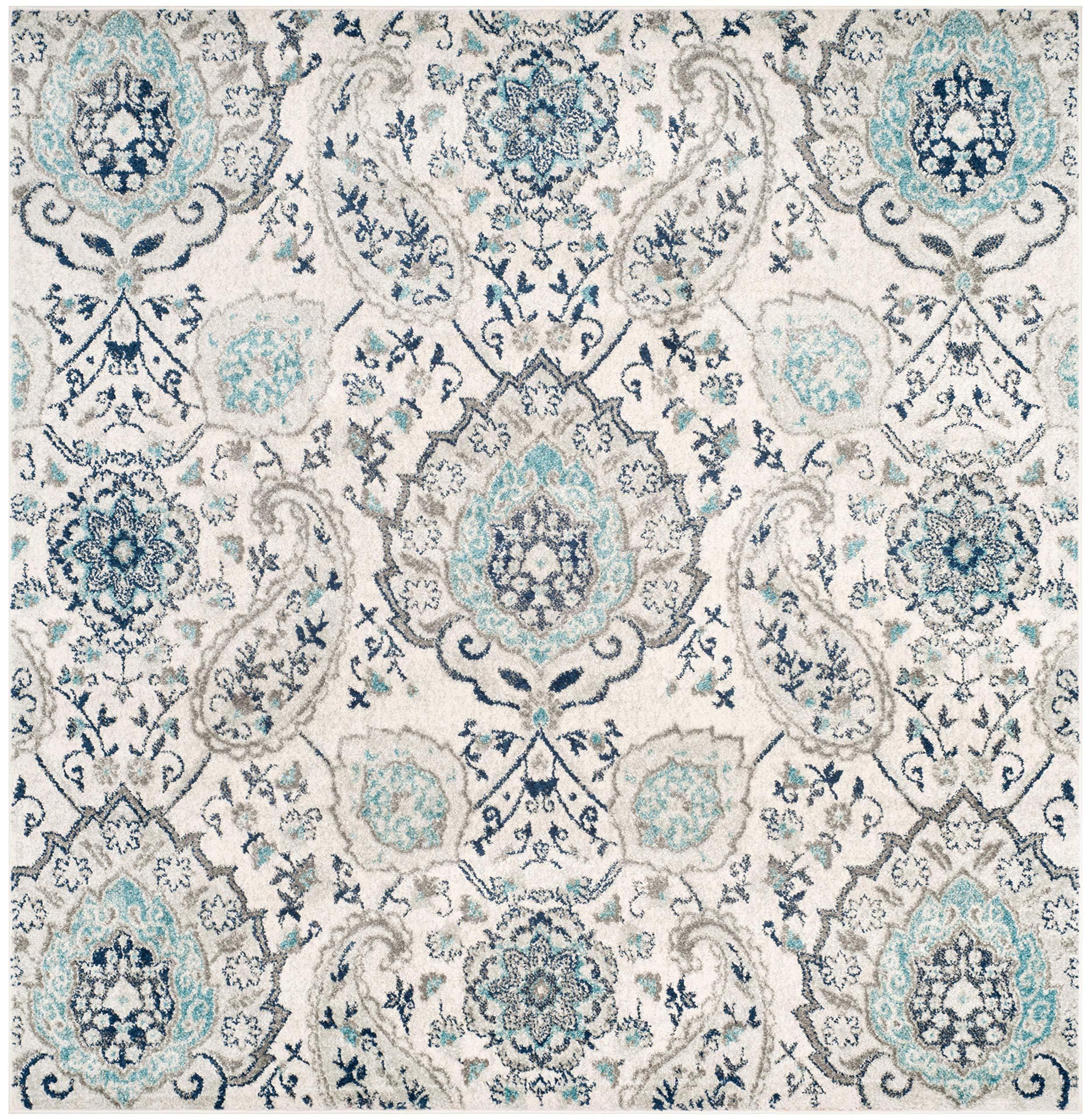 Safavieh Madison Collection Area Rug - 9' Square, Cream & Light Grey, Boho Chic Glam Paisley Design, Non-Shedding & Easy Care, I